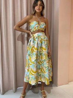 Pastel Swirl Yellow Midi Skirt